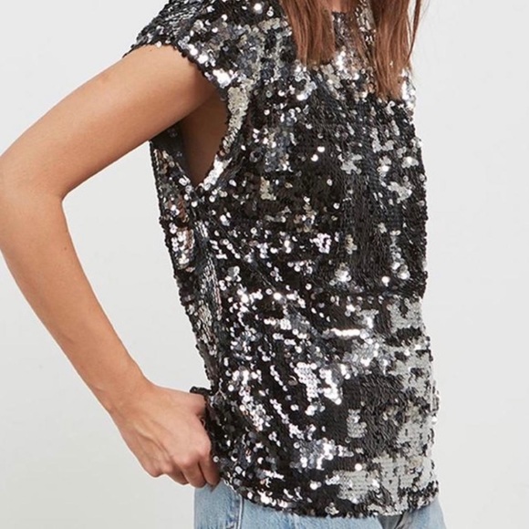 BB Dakota Conor Sequin Top M 🖤🤍 - Picture 3 of 13